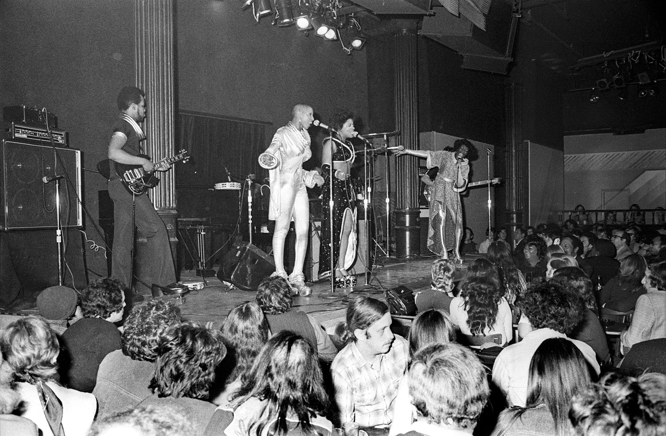 Labelle performs at the pre-opening night party of the Bottom Line in Greenwich Village, New York City, February 11, 1974. Photo by Allan Tannenbaum/Getty Images.